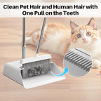 JOYMOOP White Broom and Dustpan Set, Upright Angle Design with Built-in Comb Teeth for Kitchen, Office, Pet Hair, Hard Floors