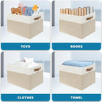 6 Pack Fabric Storage Baskets for Shelves, Closet Storage Bins for Shelves, Fabric Baskets for Organizing with Handles for Home and Office (White with Beige,15"L*10.2"W*9"H)