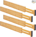 Aubeco Bamboo Drawer Organizers 4 Pack, 17-22" Adjustable Spring Loaded Dividers for Kitchen Utensils, Silverware, Clothes, Dresser, Bathroom and Office Storage