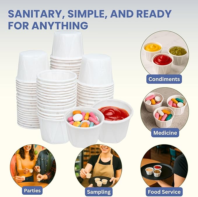 1 Oz Paper Souffle Cups (5000 Pack) Disposable Portion Cups for Ketchup, Condiments, Medicine, Pills, and Food Samples – Ideal for Home, Office, Catering, and Healthcare Use
