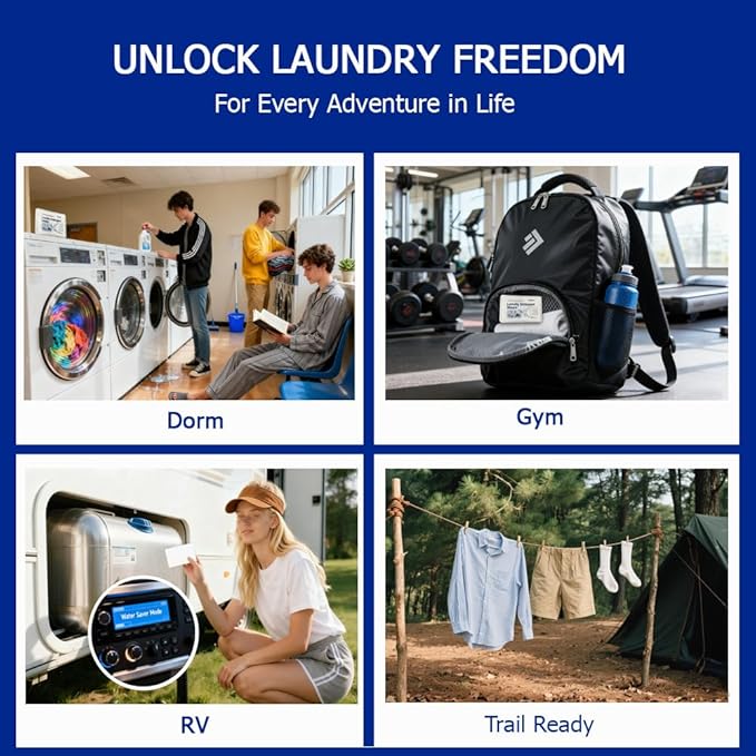 Fragrance-Free Laundry Sheets - Ultra-Concentrated Travel Detergent in Compact Storage Box, 5-Second Dissolve, 2X Stain Removal, HE-Safe, TSA Approved Detergent Sheets 6 Pack / 192 Loads