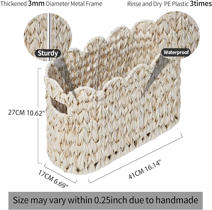 Toilet Paper Storage Basket,Boho Decorative Scalloped Baskets,Coastal Bathroom Decor,Hand-Woven Plastic Wicker Bathroom Accessories Organizer