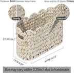 Toilet Paper Storage Basket,Boho Decorative Scalloped Baskets,Coastal Bathroom Decor,Hand-Woven Plastic Wicker Bathroom Accessories Organizer