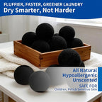 Wool Dryer Balls, New Zealand Dryer Balls Laundry Reusable Reduce Static Cling, Dryer Ball to Reduce Wrinkles & Shorten Drying Time, Drying Balls for Laundry(Pack of 6) (Black)