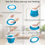 10L Collapsible Mop Bucket with Handle for Cleaning, Portable Car Wash Bucket Garden Cleaning Supplies, Ice Buckets for Parties Camping Fishing, Foldable Wash Basin Tub RV Accessories Household Use