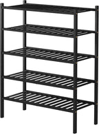 ROMGUAR CRAFT 5 Tier Bamboo Shoe Rack for Closet Free Standing Wood Shoe Shelf for Entryway Small Space Stackable 27"x11"x33" (Black)