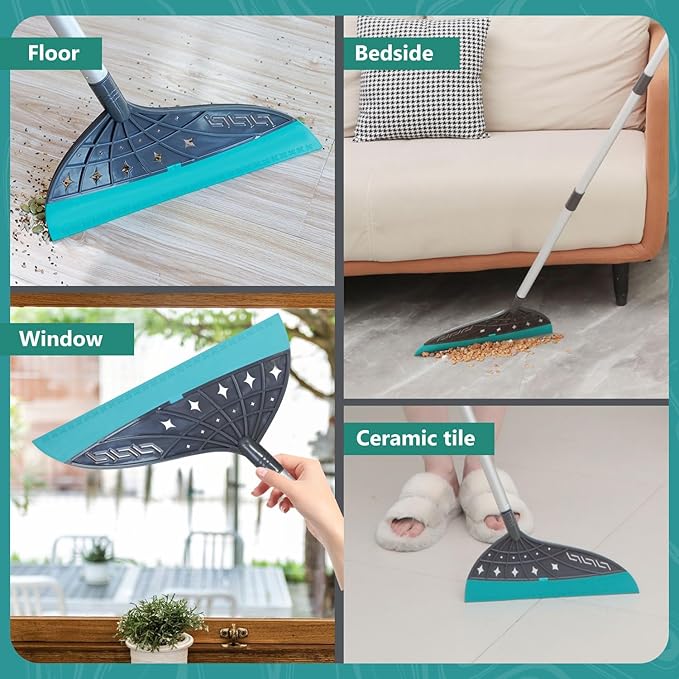 Magic Air Broom, Silicone Broom Floor Squeegee for Glass and Floors with 60’’ Long Aluminum Adjustable Handles,Silicone Squeegee Broom or Pet Hair, Dust and Liquids (Gray)