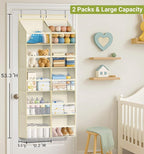AOODA 2 Pack Over the Door Organizer, Large Capacity Closet Door Hanging Organizer, Clear Deep Pockets Baby Storage for Nursery, Bathroom, Bedroom, Pantry, Diapers (Light Yellow)
