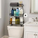 PowerKing Over The Toilet Storage Shelf, 3 Tier Bathroom Organizer Rack, No-Drill, Rust-Resistant Steel, Toilet Paper Holder for Restroom Bathroom, Black