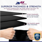 Ox Plastics 60 Gallon Trash Can Liners Garbage Bags - 100 Count & 2mil Thick Extra Heavy Duty Trash Bag Strength -Large Garbage, Leak-Proof & Durable
