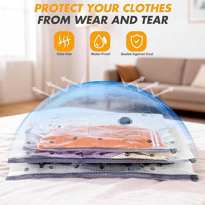 Travel Vacuum Storage Bags with Pump, Carry-on Luggage Compression Bags + Portable Electric Pump, 80% Space Saver for Clothes, Vacuum Seal Bags for Clothing Packing Travel, Pack of 18