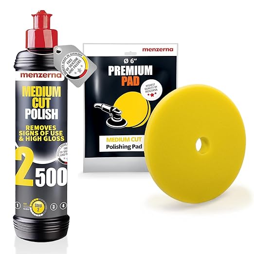menzerna Signs of use Remover Kit I Car polishing Set with Menzerna Medium Cut 2500 (16oz) and 6 Inch Polishing Pad I Moderate Scratch Repair Kit for All Types of Vehicles