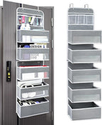 Sturdiness Over The Door Organizer, 6 Tiers Anti Tilt Hanging Behind Door Storage, Heavy-Duty Reinforced Mesh Rack Holds 44lb for Bathroom,Pantry, Nursery,Closet, Shoes, Towels,Grey