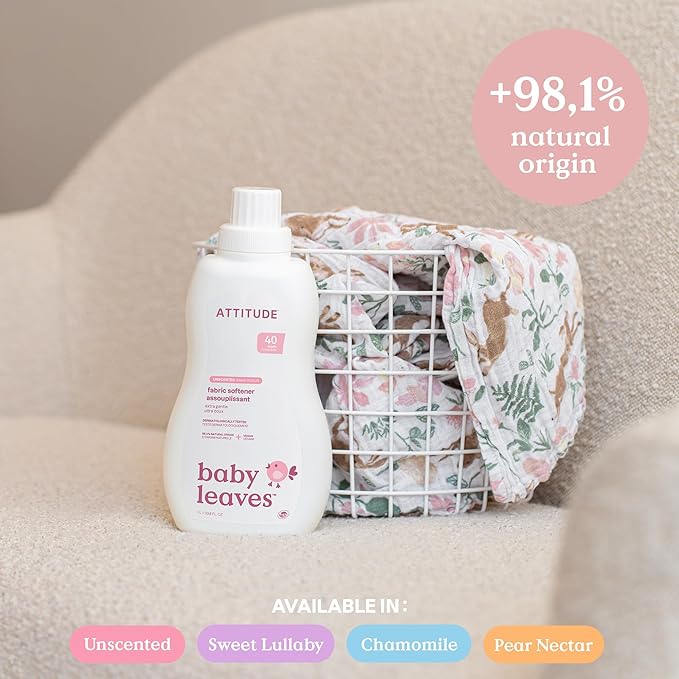Bundle of ATTITUDE Baby Liquid Laundry Detergent and Fabric Softener, Plant and Mineral-Based, HE, Vegan Laundry Products, Sweet Lullaby, 33.8 Fl Oz