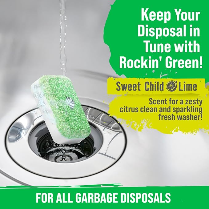 Rockin' Green Deep Cleaning and Deodorizing Tablets for Dishwashers, Washing Machines, and Garbage Disposals, Removes Odor and Residue (Garbage Disposal Cleaning Tablets, 8 Pack)