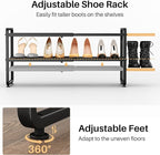 SNTD Shoe Rack - Expandable Shoe Organizer for Closet, Adjustable Metal Shoe Shelf Storage, Stackable Long Shoe Stand Holder for Garage, Entryway, Door Entrance (Black, 2-Tier)