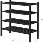ROMGUAR CRAFT 4 Tier (Thick) Bamboo Shoe Rack for Closet Free Standing Wood Shoe Shelf for Entryway Small Space Stackable 27"x12"x28" (Blackl)