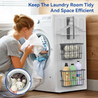 Laundry Room Organization and Storage Magnetic Dryer Ball Holder with Magnetic Hanger Holder, Magnetic Lint Bin for Washer Dryer, Iron Basket Dryer Ball Container, Magnetic Laundry Organizer (Gray)