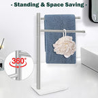Hand Towel Holder, F-Shape Hand Towel Stand with Marble Base, Stainless Steel Swivel Hand Towel Rack Standing Towel Bar for Bathroom Kitchen Countertop, 2 Arms (Brushed Nickel)
