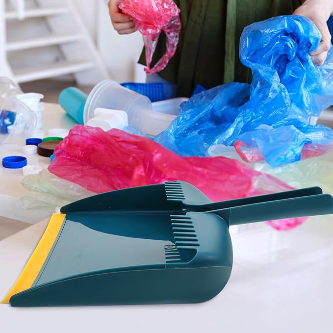 Hand Broom and Dustpan Set Small Size with Plastic Bristles Home Cleaning Accessory for Kitchen, Tabletop, Car Interior, and Office Sweeping