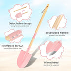 2 Pack Beach Shovels for Kids, 27.2" Long Detachable Kids Shovel with Wood Handle Metal Spade Sand Shovels for Digging Sand Gardening Beach Play Tool for Kids Adults Gifts (Pink)