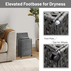 Hiagnete Toilet Paper Storage Basket with Lid and Wheels, Rattan Toilet Paper Holder Storage, Toilet Paper Organizer for Bathroom, Bedroom, Kitchen, 12.6”L x 7.1”W x 17.14”H, Grey