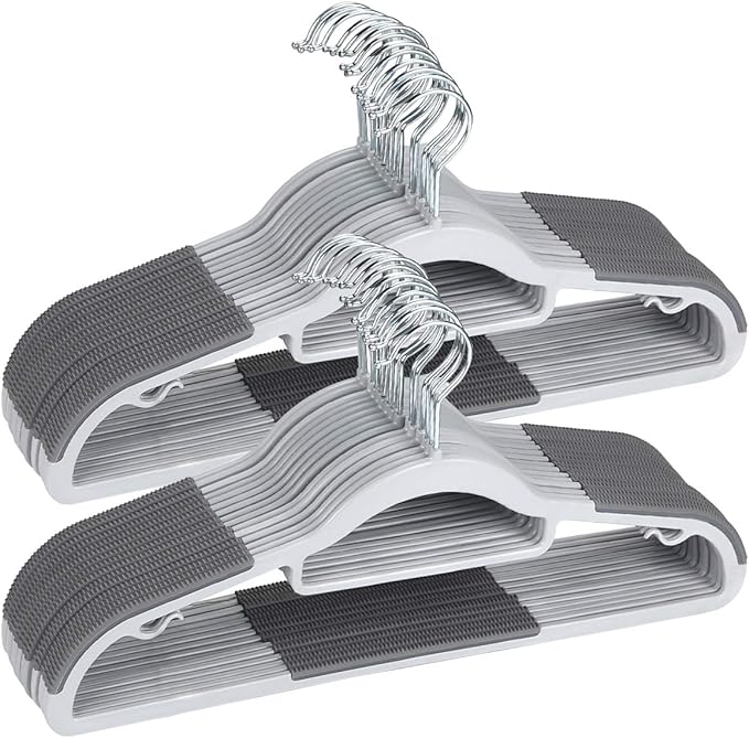 Plastic Hangers 50 Pack Heavy Duty Dry Wet Clothes Hangers with Non-Slip Pads Space Saving 0.2" Thickness Super Lightweight Organizer
