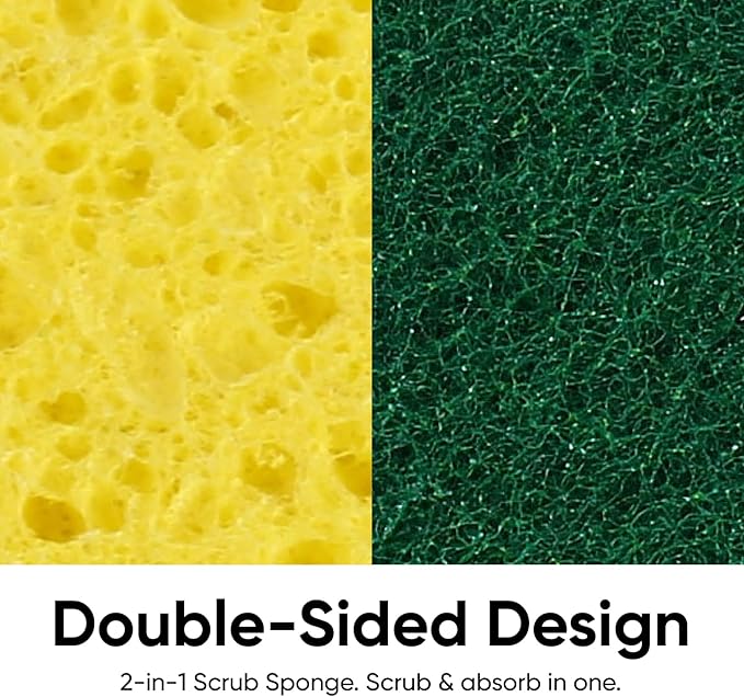 Scrubee Heavy Duty Scrub Sponge with Scouring Pad, Kitchen Dishwashing, Sink, Pot and Frying Pan Cellulose Scrubber Sponge Non Scratch 6"