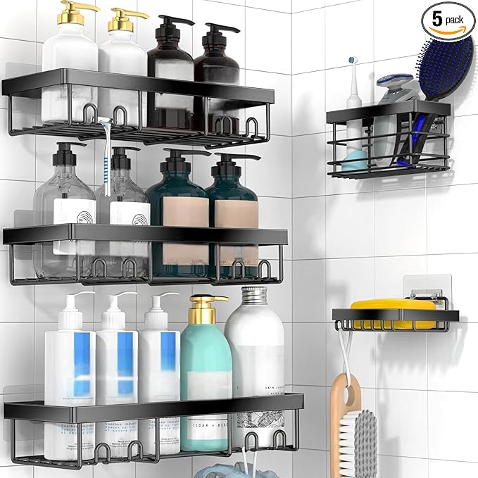 Moforoco Adhesive Shower Caddy Organizer Shelves Rack - 5 Pack Corner Bathroom Storage Organization, Home & Kitchen Decor Inside RV Accessories, Hanging First Apartment Household Camper Essentials