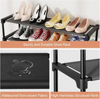 32.3" Widening Design Shoe Rack for Closet 16 Pairs Small Spaces Non-Woven 3 Tier Shoe Organizer Stackable Metal Shoe Shelf for Entryway, Bedroom