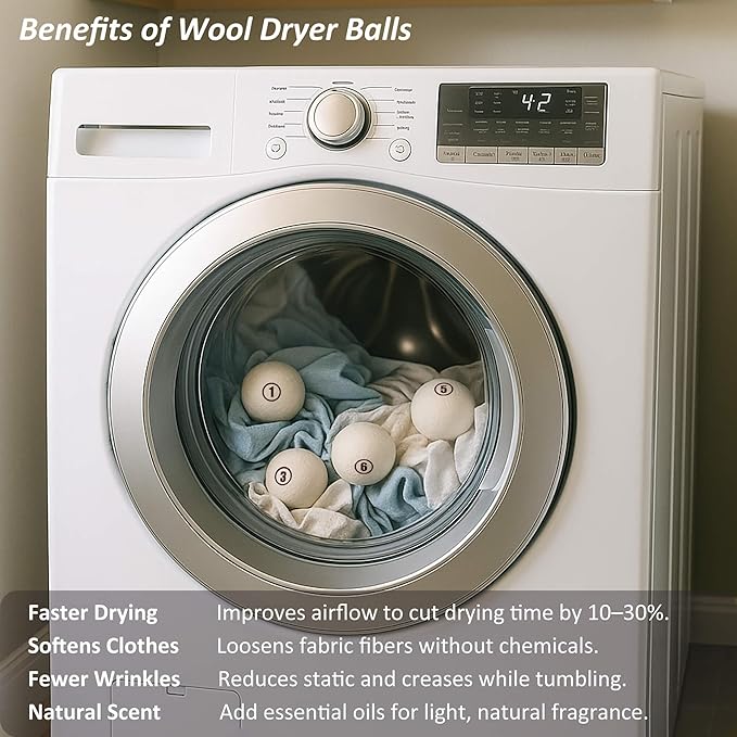 Wool Dryer Balls Laundry, XXL(3.1") 6 Pack, Premium Fabric Softener Ball, Reusable, Anti Static, Chemical Free Natural Wool Balls for Dryer, Laundry Dryer Balls – 100% New Zealand Wool