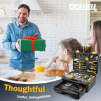 DOWELL 223-Piece Power Drill Tool Set, 12V Cordless Drill Driver Kit with Drawer Toolbox, Socket & Bit Set, Hex Keys, Wrench for Home Renovation, DIY Projects & Garage Use