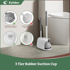 Eyliden Toilet Plunger & Brush Set, Upgrade 3-Step Suction Cup - Ultra-Tight Seal, Durable, Space-Saving Toilet Deep Cleaning Combo with Holder, Bathroom Essentials, White & Grey, Nylon Bristles