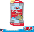 LOLA Wonder Non-Scratch Scouring Pad, Large Knitted Flat Wire Cloth Fibers w/Foam Sponge Core, Assorted Colors (Gold or Silver), 1 Pack