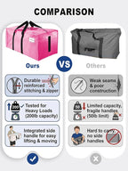 12 Pack Large Strong Moving Bags with Zippers & Carrying Handles - Water-Resistant - Heavy Duty Storage Tote for Space Saving, Fold Flat, Alternative to Moving Box (Pink)