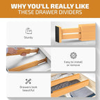 Bambüsi 4-Pack Bamboo Drawer Dividers - 2.6" High, 12.5"-17" Adjustable Drawer Organizers for Clothes, Expandable Dresser Separators in Bedroom/Bathroom/Kitchen/Office Organization and Storage