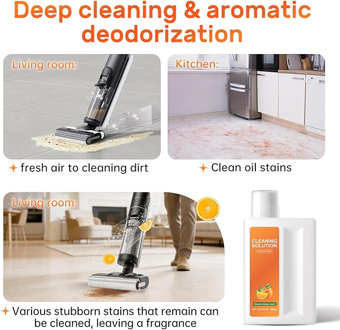 Orange Floor Cleaning Solution Compatible with Dreame Wet & Dry Vacuum and Robot, Residue & Streak Free,Suitable for All Robot Vacuum Cleaners and Wireless Wet Dry Dual-Use Vacuum Cleaners