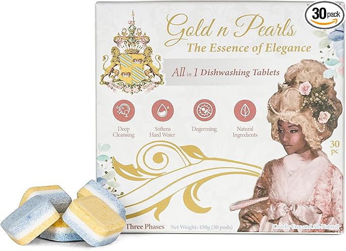 Gold n Pearls 3 - Layer Dishwashing Tablets, 30 Tablets - Effective Stain Removal, Easy-to-Use, Deep Cleaning, Long-Lasting Freshness for Dishes