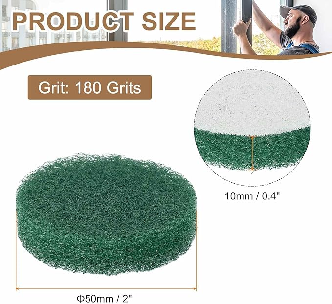 HARFINGTON 6pcs Scrubber Scouring Pads 180 Grits 2 Inch Drill Power Brush Hoop and Loop Surface Conditioning Disc Drill Scuffing Disc Scrub Pads for Home Kitchen Cleaning, Green