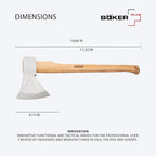 BOKER Plus® Appalachian Axe – Professional Bushcraft, Outdoor & Survival Axe – Large Carbon Steel Blade with Long Hickory Handle – Camping Hatchet with 600 g Rhineland-Style 1055 Carbon Steel Head