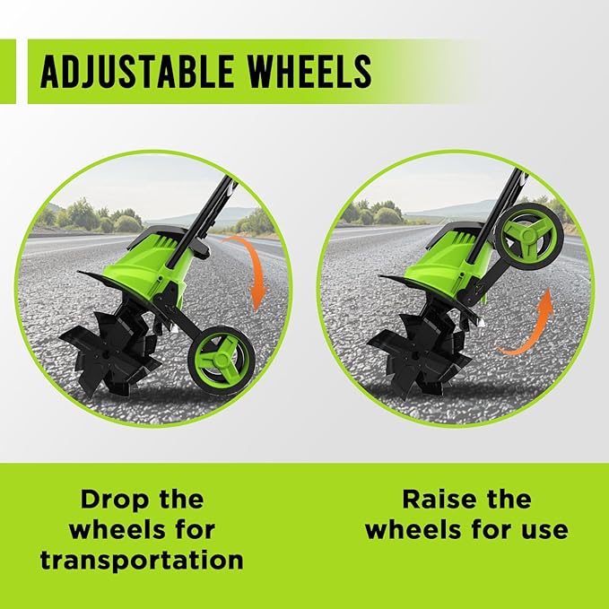 Steelite Electric Garden Tiller & Cultivator – 14-Inch 10 Amp Tilling Width, 4 Steel Tines, Foldable Handle & Adjustable Wheels | Compact Corded Rototiller for Effortless Soil Cultivation, Green