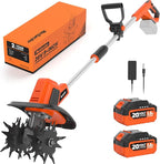 MAXLANDER 20V Cordless Tiller Cultivator, 9-Inch Electric Garden Tiller with 48 Steel Tines, 360RPM Battery Powered Rototiller for Gardening,2 x 3.0Ah Battery and Charger Included
