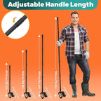 Stirrup Hoe with 76.8" Adjustable Long Handle Weed Puller Heavy Duty Garden Hoe with 12 Tines Rake 2-in-1 Gardening Tool for Loosening Soil, Gathering Leaves, Weeding