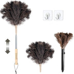 Ostrich Feather Dusters for Cleaning Kit - Reusable Soft Feather Duster Extendable to 49 inches for Cleaning Ceiling Fan, High Ceiling, Blinds & Retractable Small Duster for Keyboard, Car