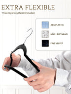 Smartor Velvet Hangers 70 Pack, Black Non Slip Clothes Felt Hanger Heavy Duty for Coat, Premium Slim Space Saving Hangers for Closet Organizer and Storage, 360° Rotating Silver Hook