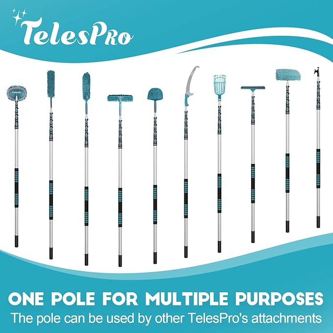 TelesPro 30 Feet High Reach Cobweb Duster with 6-24Ft Extension Pole, Webster Cobweb Duster with 5-Stage Telescopic Aluminum Pole, Spider Web Brush for Outdoor & Indoor Cleaning - Soft Bristles.