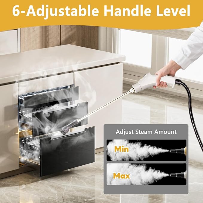 Handheld Steam Cleaner, 1000ml Water Tank, 15S Heat-up Time, Multipurpose Steamer for Home Use, Pressurized Steamer for Cleaning Floor, Upholstery, Grout and Car White