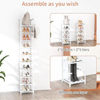 LANTEFUL Tall Narrow Shoe Rack 10-Tier Skinny Shoe Shelf Storage for 10-15 Pairs Shoes and Boots, Space Saving Corner Shoe Rack Organizer for Closet, Entryway, Garage, Living Room,White