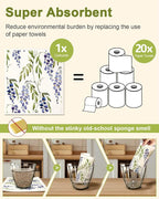 6 Pack Swedish Dishcloths for Kitchen - Reusable Dish Cloths for Washing Dishes Absorbent Cute Funny Kitchen Towels Cleaning Sponge, Lavender Flower