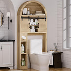 Spurgehom Over The Toilet Storage Cabinet, Bathroom Shelf Organizer Freestanding, Bathroom Arch Cabinet Over Toilet with Toilet Paper Holder and Anti-Tipping Device (Two Sliding Door-Wood)